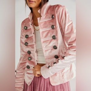 Free people velvet pink military jacket